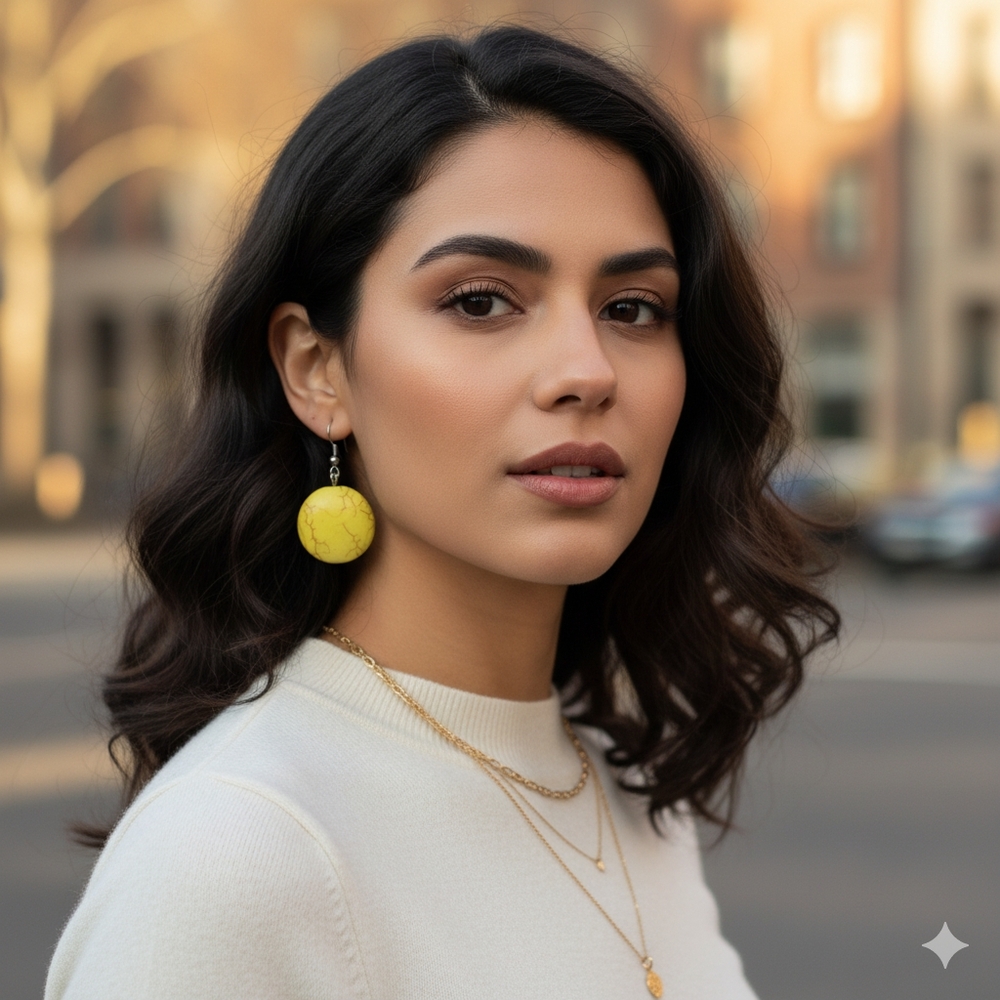 Pair of yellow crackled earrings